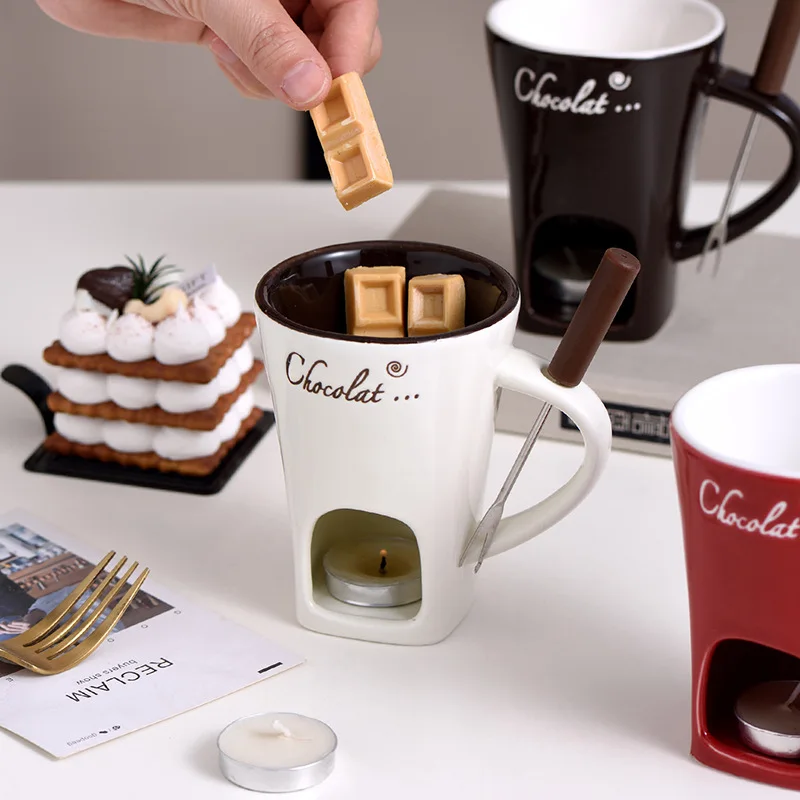 Fondue Pot Ceramic - Chocolate Fondue Mug Melting Cups Hot