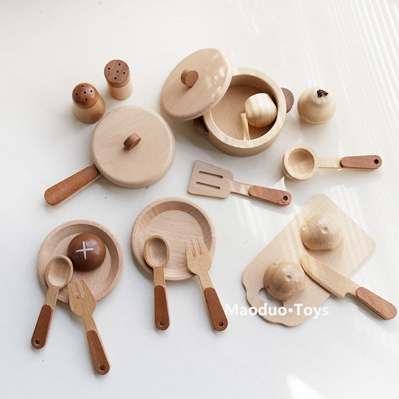 Home Cooking Utensil Set - Maoduo Toys Beech Wooden Kids Kitchen